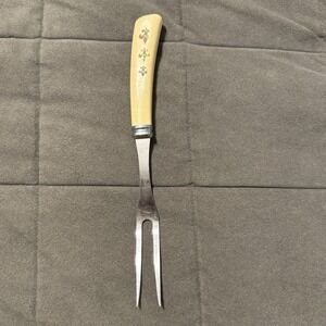 Vintage Household Surgical Stainless Steel Carving Fork Fleur De Lis Handle USA